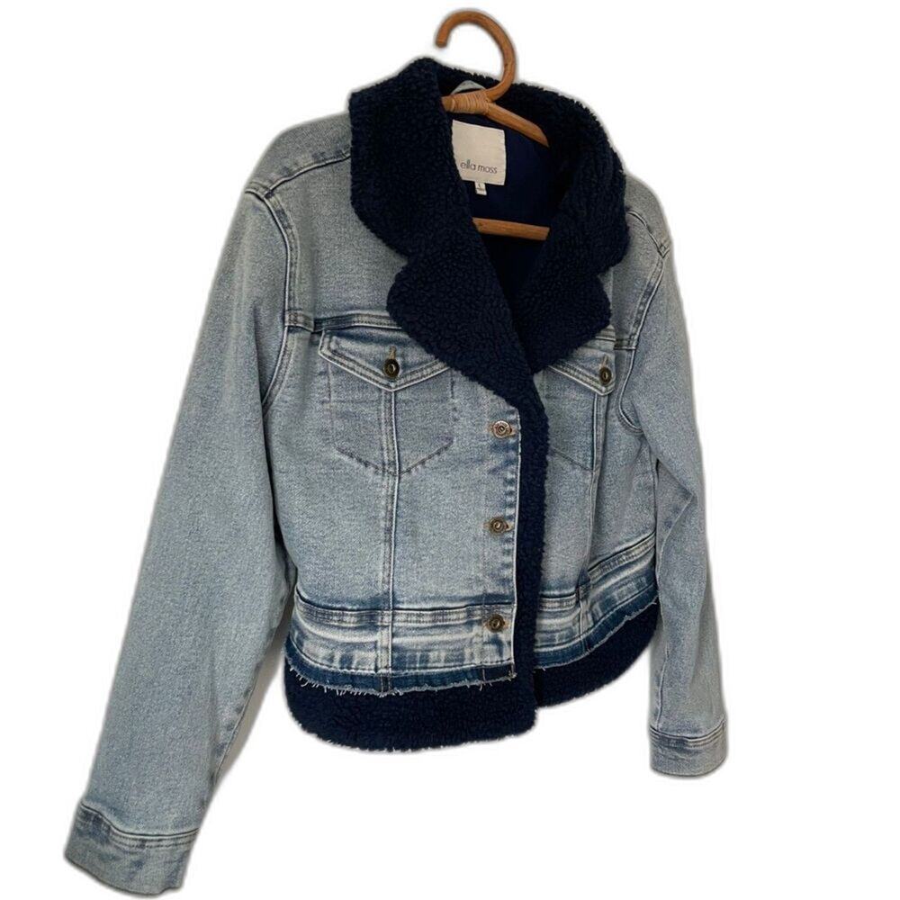 Ella Moss Sherpa Lined Denim 90s Y2K Acid Washed Retro Jean Jacket Large $90 - Picture 9 of 10